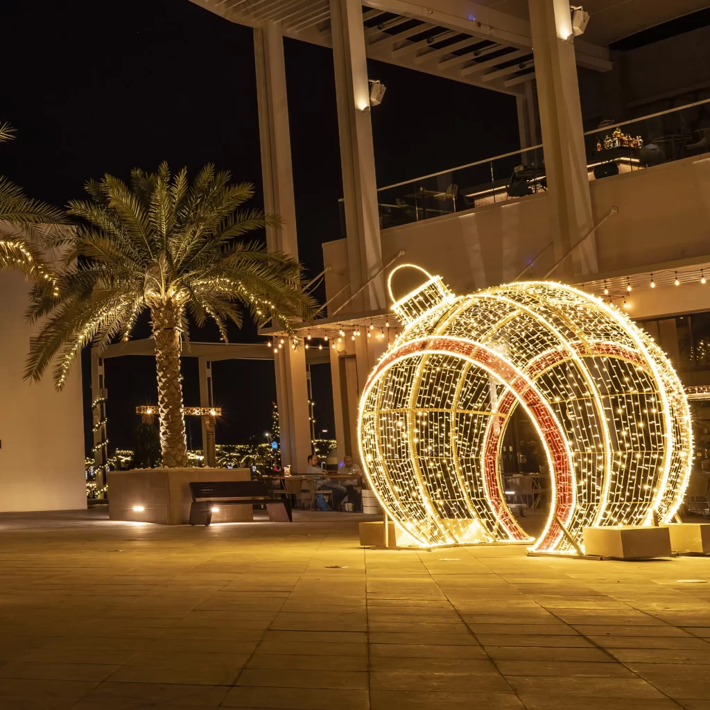 Streets illuminated with elegant winter light decorations